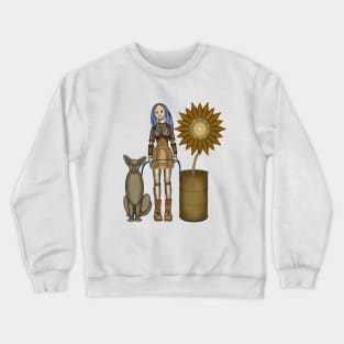 Girl with a cat and a sunflower. Steampunk (2) Crewneck Sweatshirt